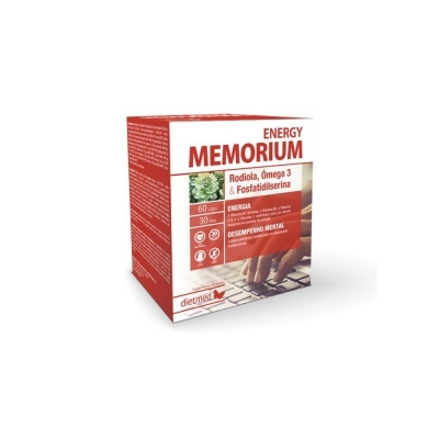 Caixa do suplemento alimentar ENERGY MEMORIUM com texto em vermelho e branco