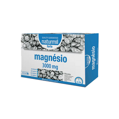 Embalagem de suplemento magnésio Naturmil 3000 mg azul e branca