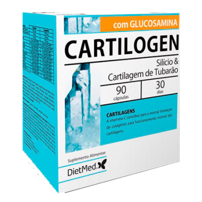 Embalagem de suplemento Cartilogen com glucosamina e cartilagem de tubarão