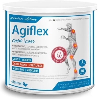 Suplemento alimentar Agiflex embalagem branca com texto azul e vermelho