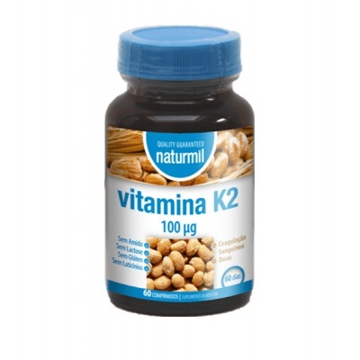 Frasco de suplemento de vitamina K2 da naturmil com tampa azul