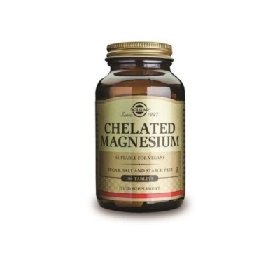 Frasco de suplemento Chelated Magnesium da Solgar