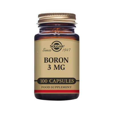 Frasco suplemento alimentar Boron 3 mg da Solgar com 100 cápsulas