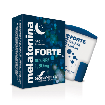 Embalagem de comprimidos de melatonina FORTE azul e branco com texto e ícone de lua