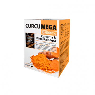 Embalagem do suplemento CURCUMEGA com curcuma e pimenta negra