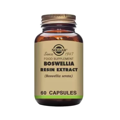 Frasco de suplemento alimentar Solgar Boswellia Resin Extract 60 cápsulas