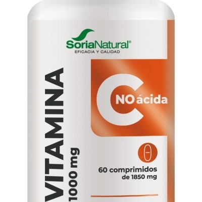 Frasco de suplemento Vitamina C não ácida 1000 mg da Soria Natural