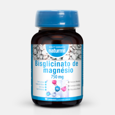 Frasco de suplemento Naturmil bisglicinato de magnésio 750 mg