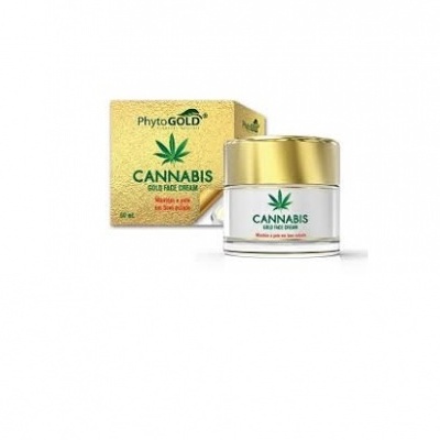 Frasco de creme para rosto Cannabis com embalagem dourada