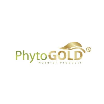 Logótipo PhytoGOLD com folha dourada e texto verde e dourado