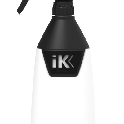 Pulverizador branco com detalhes pretos e logo iK