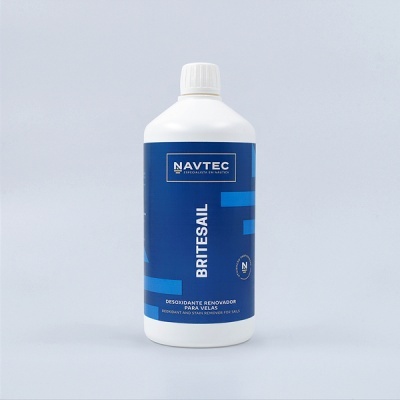 Frasco branco com etiqueta azul contendo desoxidante para velas