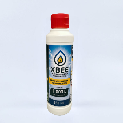 Frasco de tratamento para combustível XBEE com rótulo azul e amarelo
