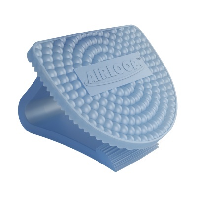 Clip de plástico azul claro com textura bolha e palavra AIRLOOP