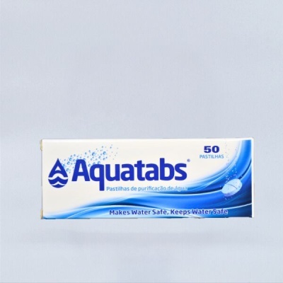 Embalagem de pastilhas Aquatabs para purificação de água
