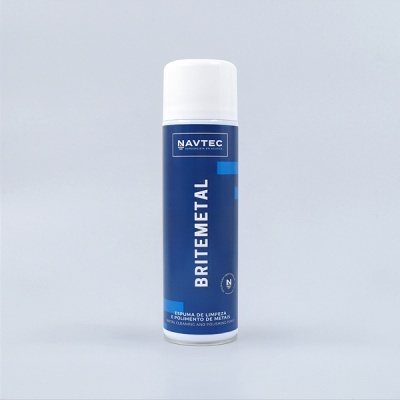Frasco de spray NAVTEC BRITEMETAL azul e branco