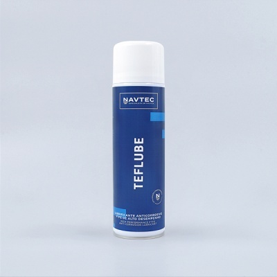 Frasco azul e branco de spray NAVTEC TEFLUBE para lubrificação