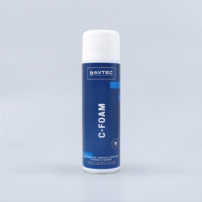 Frasco azul escuro de espuma de limpeza Navtec C-FOAM com tampa branca