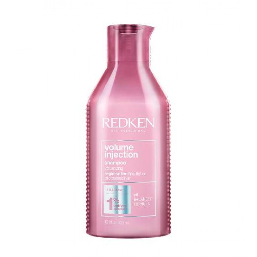 Frasco rosa metálico de champô volumizador REDKEN