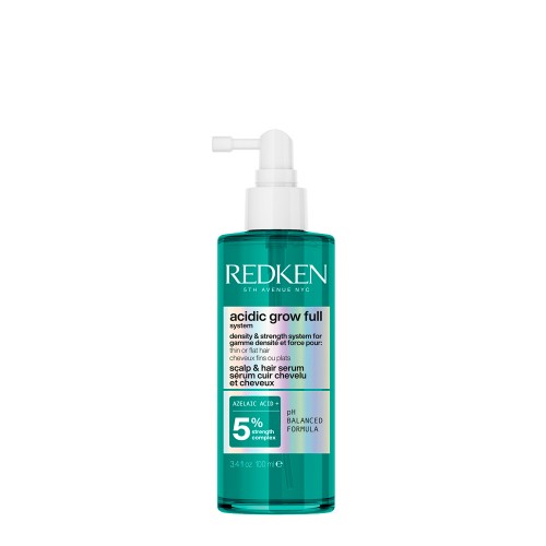 Frasco de plástico verde translúcido com tampa de doseador para sérum capilar Redken acidic grow full