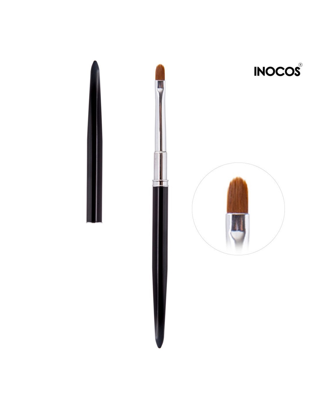 Pincel para unhas INOCOS com cabo preto e cerda castanha