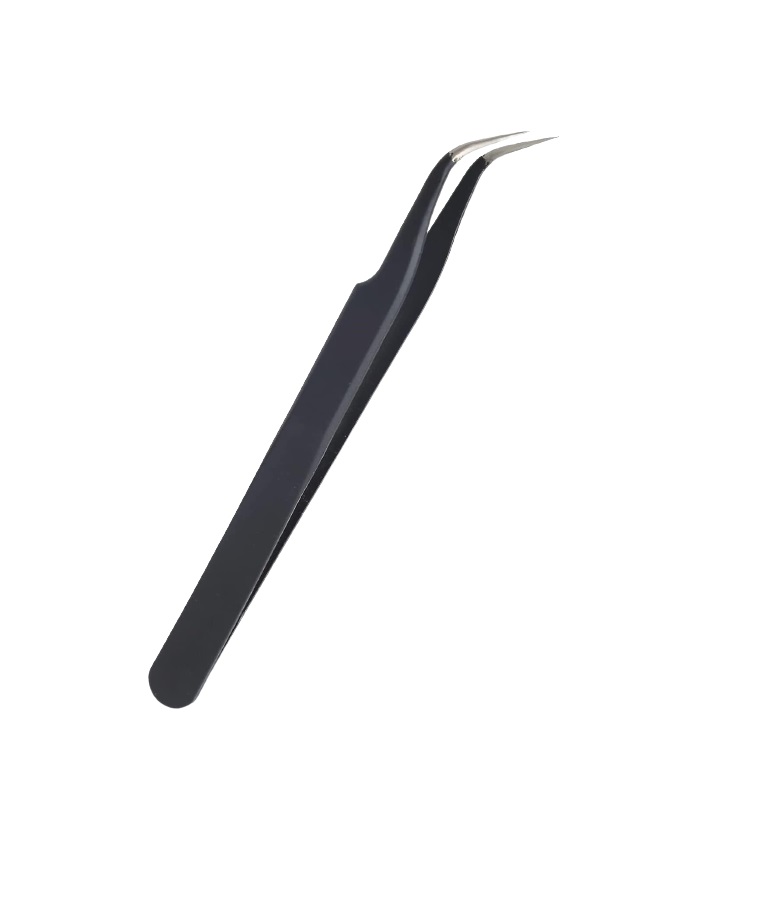 Pinça preta com ponta curva metálica prateada