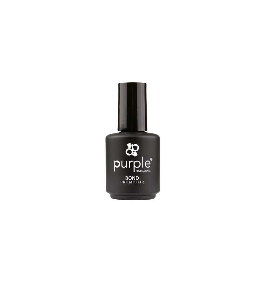 Frasco preto de verniz de unhas Purple Bond Promotor