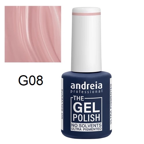Frasco de verniz de gel Andreia Professional cor G08 azul escuro com tampa branca.