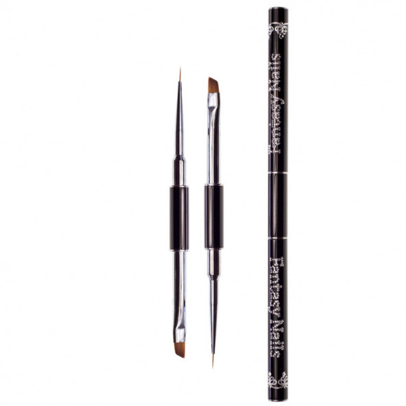 Estojo preto 'Fantasy Nails' com dois pincéis duplos para unhas