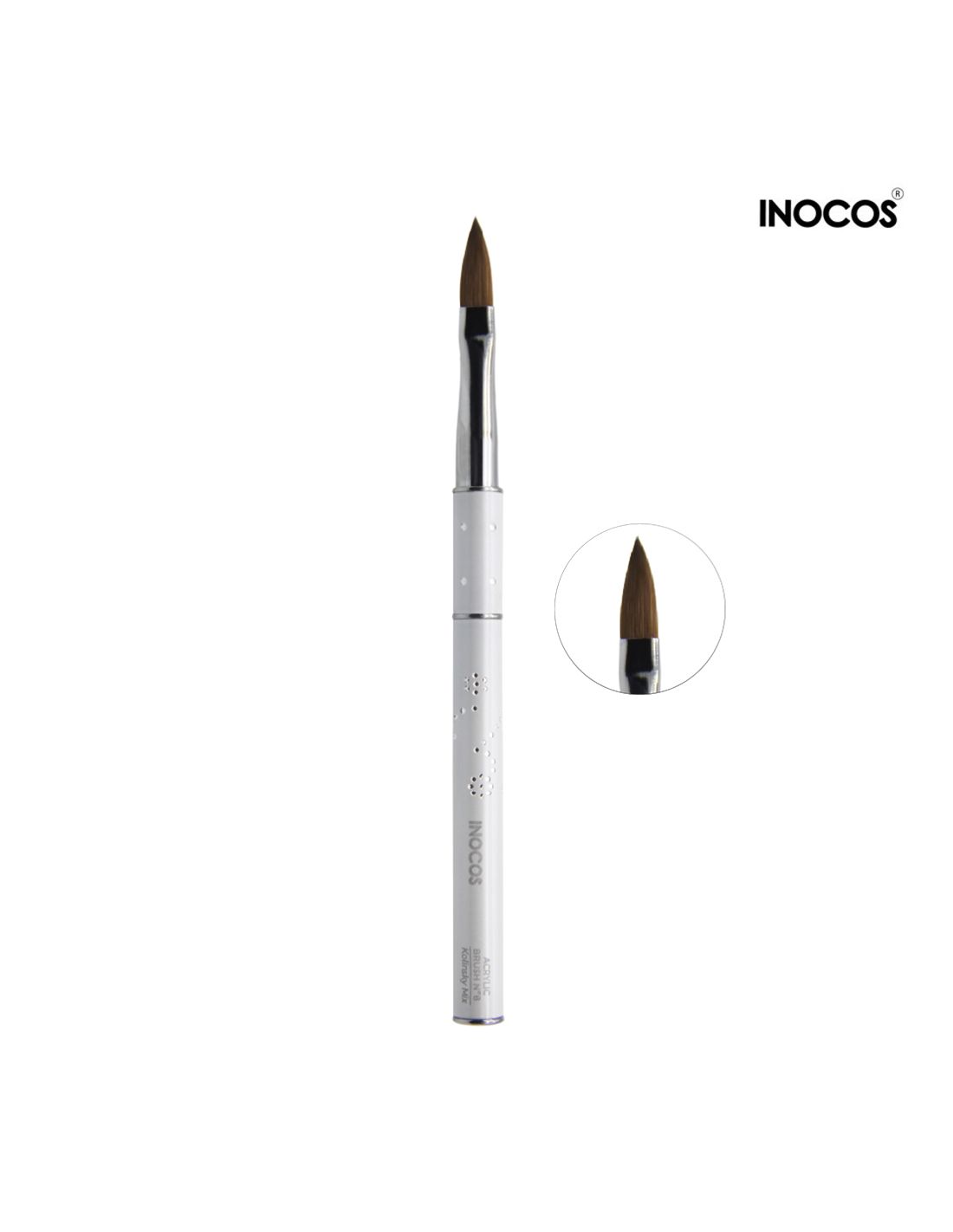 Pincel para unhas INOCOS com cabo branco e cerdas pontiagudas