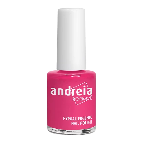 Verniz de unhas rosa vivo da marca Andreia Pocket com tampa branca