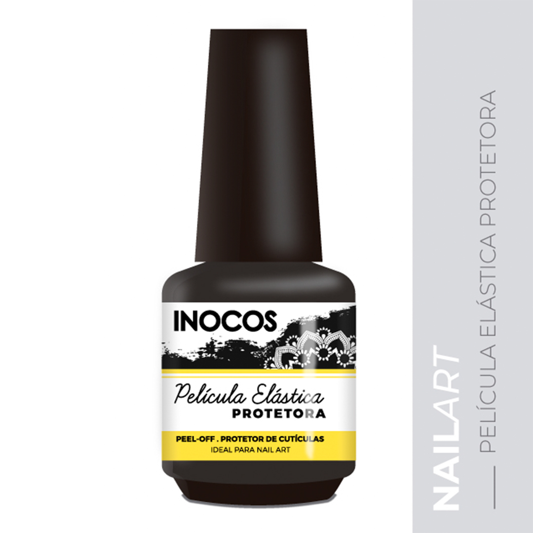 Frasco de verniz INOCOS Película Elástica Protetora com tampa preta