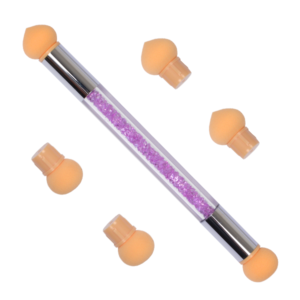 Pincel duplo para unhas com cabo brilhante e esponjas amarelas