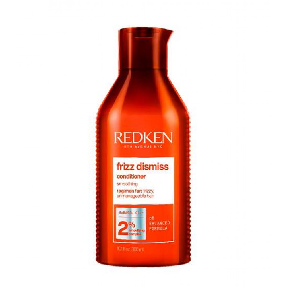 Condicionador Redken Frizz Dismiss em embalagem laranja com rótulo branco e vermelho