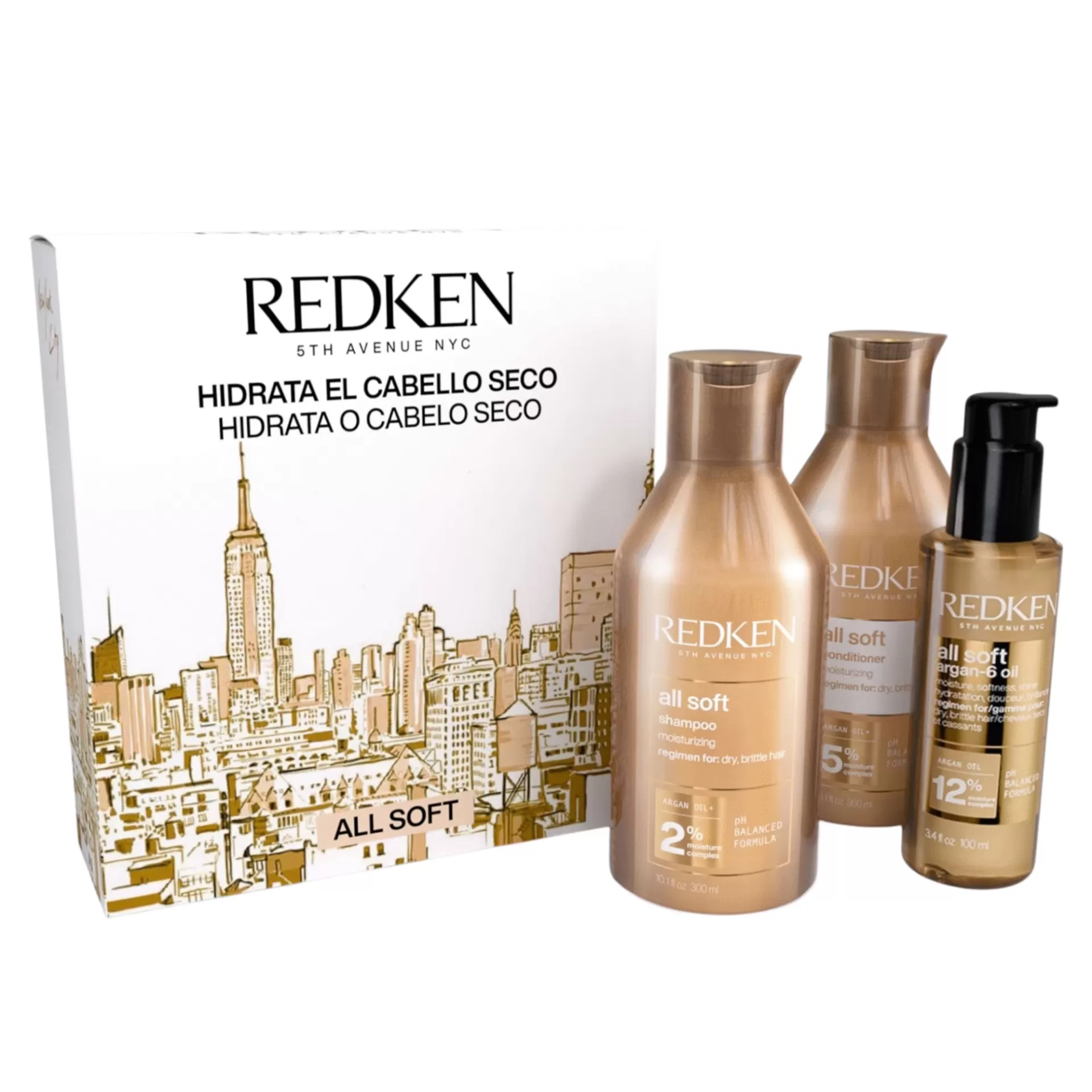 Pack REDKEN ALL SOFT com lavagem, condicionador e óleo para cabelo
