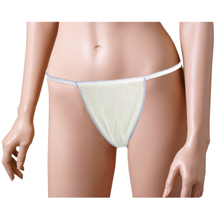 Tanga feminina branca translúcida com contornos cinza em manequim