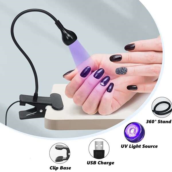 Luz UV portátil com suporte clip para unhas e carregamento USB