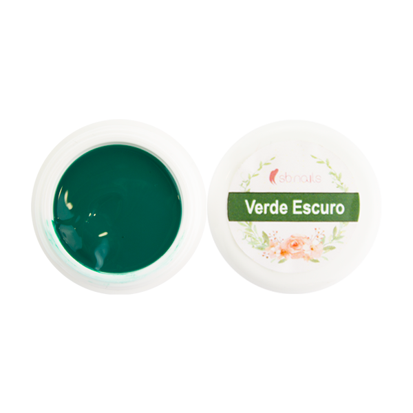 Frasco aberto de gel verde escuro com tampa rotulada