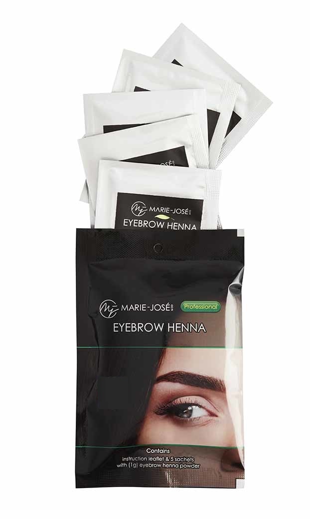 Pacote preto de henna para sobrancelhas Marie-José com cinco saquetas brancas