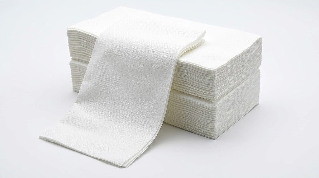 Pacotes de guardanapos de papel brancos sobre fundo branco