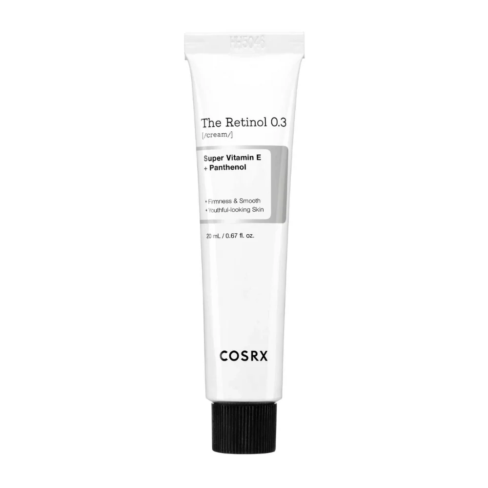 Frasco branco de creme COSRX The Retinol 0.3 com tampa preta