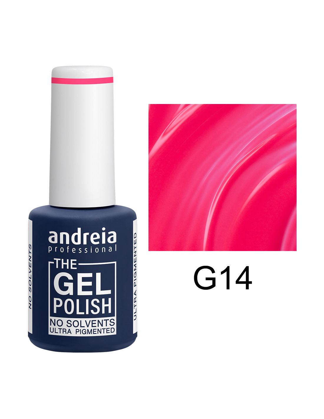 Frasco de esmalte de unhas em gel Andreia Professional e amostra da cor rosa G14