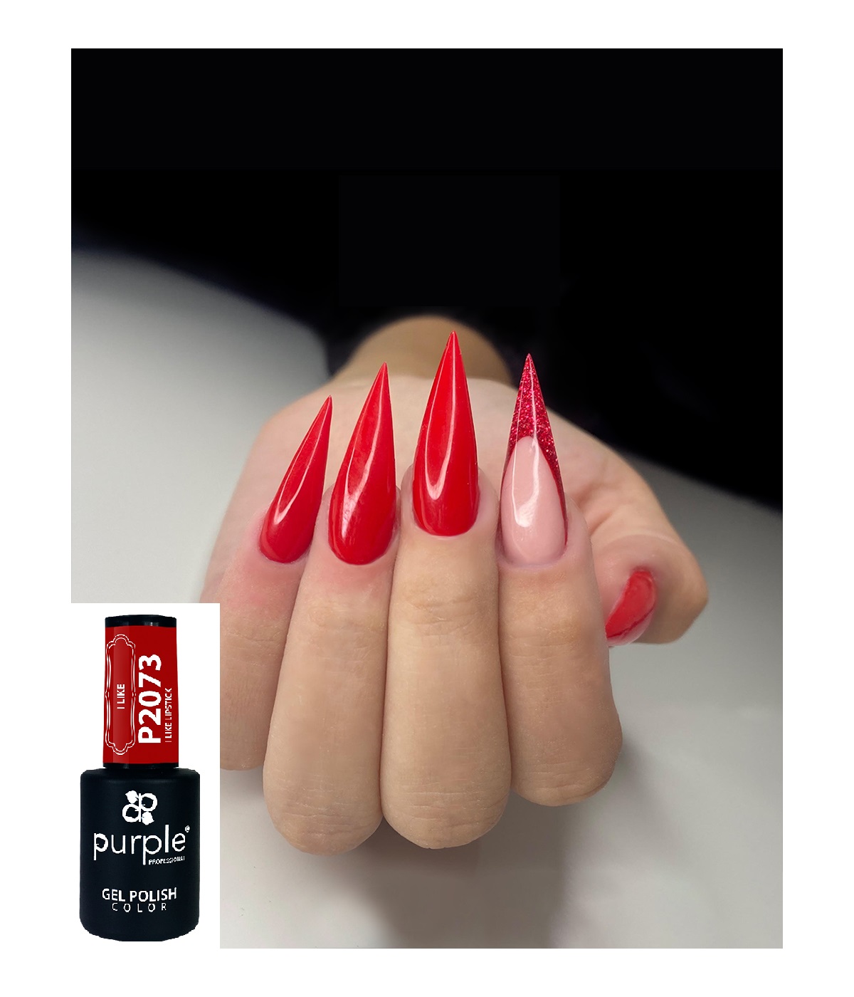 Unhas compridas pintadas de vermelho e nude com verniz gel da Purple