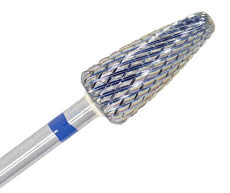 Ferramenta rotativa metálica texturizada com base cilíndrica e faixa azul