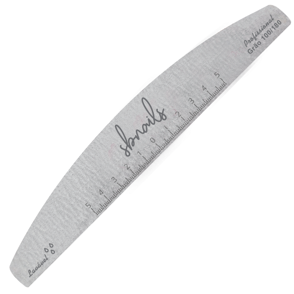 Lixa para unhas cinza com marca e escala numérica