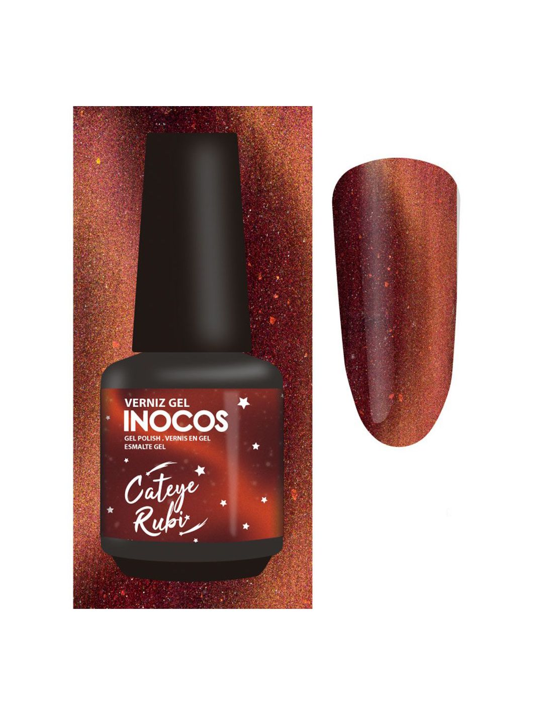 Verniz gel INOCOS Cat Eye Rubi com cor rubi metálica