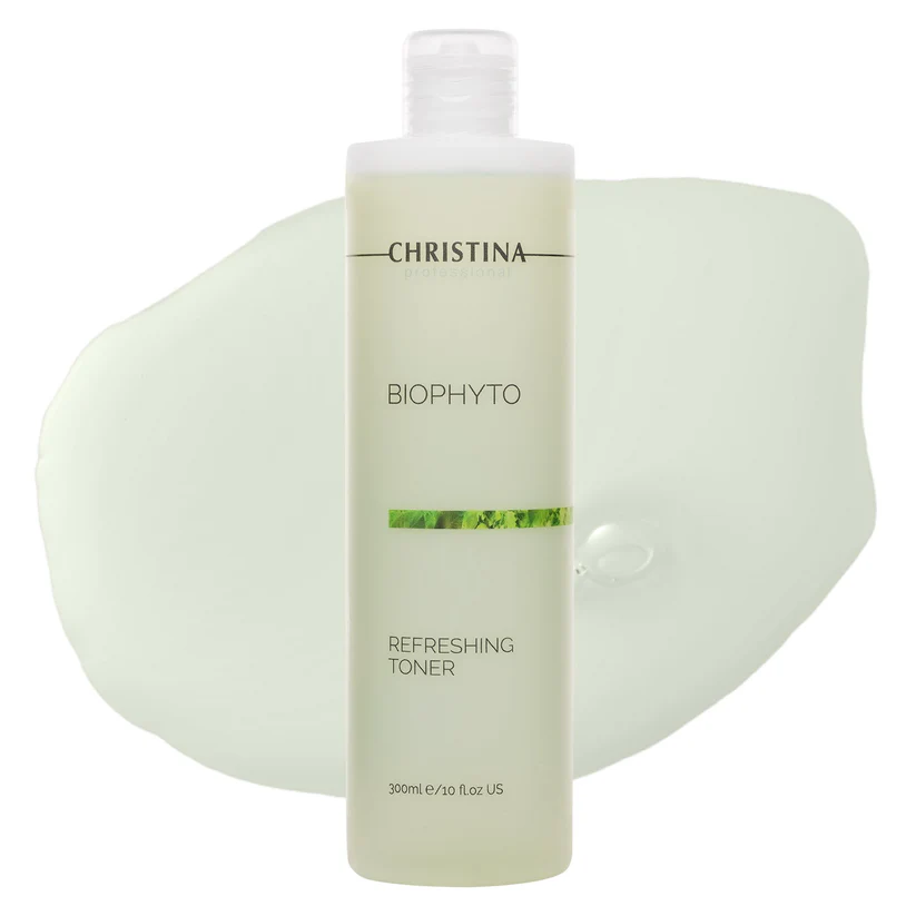 Frasco translúcido branco de toner refrescante BIOPHYTO de Christina