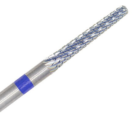 Broca de metal prateada com anel azul e textura metálica azul prateada no topo