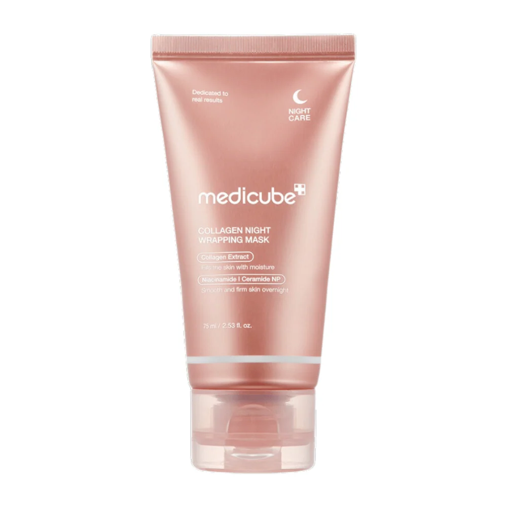 Frasco rosa metálico de máscara facial de noite medicube