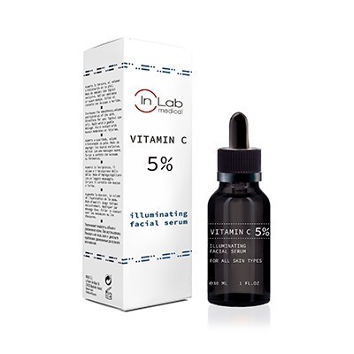 Frasco e embalagem de sérum facial vitamina C 5% InLab Medical